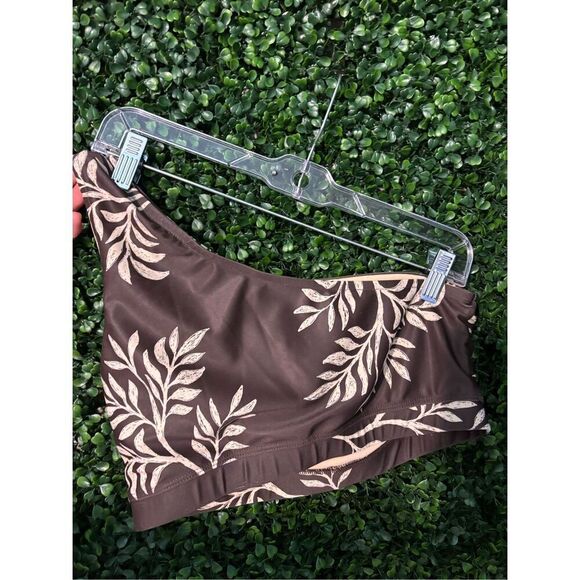 Albion Fit Chocolate Fern One Shoulder Cropped Swim Top Sz Medium - Picture 3 of 4